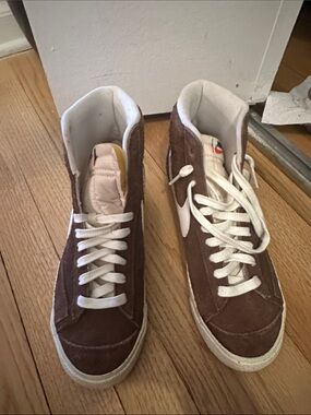 Nike Brown Suede High-Top Sneakers with White Accents